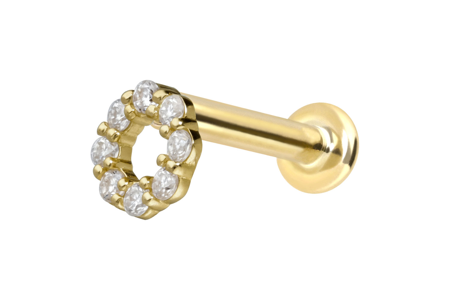 14 Karat Gold Labret Piercing mit Push Fit MOISSANIT-KREIS